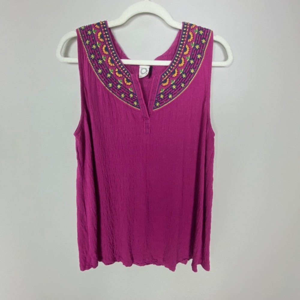 Akemi + Kin Anthropologie Vizela Embroidered Tank Top Womens Medium Boho Floral - Picture 2 of 7